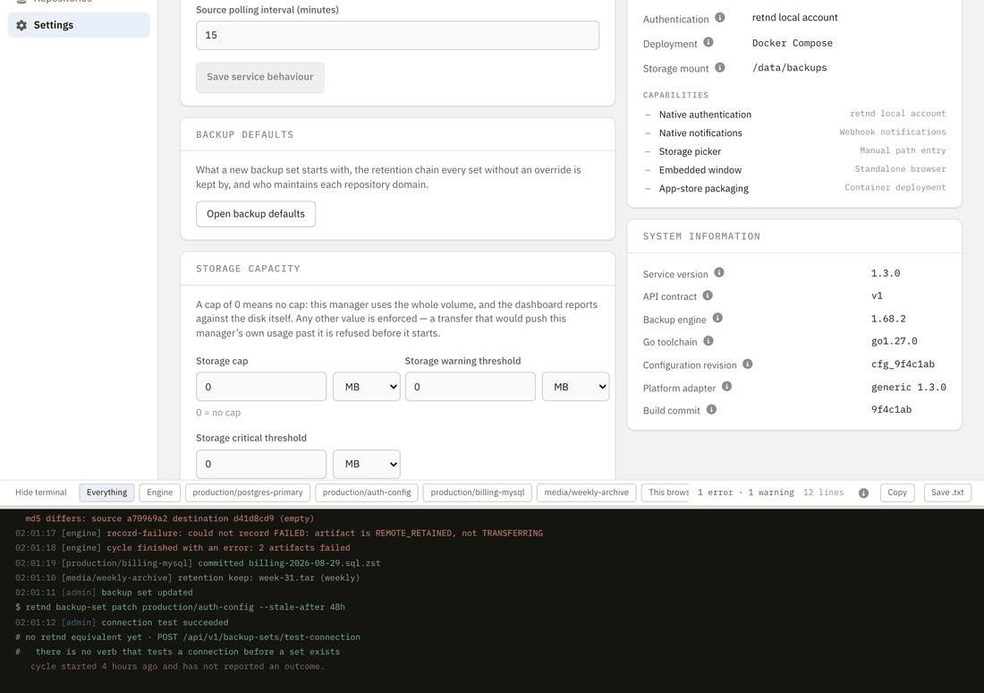 The settings page switching to dark mode, scrolling through a form of native selects and number inputs, then switching back