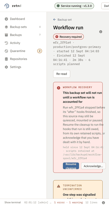 A workflow run page at a narrow phone-width viewport